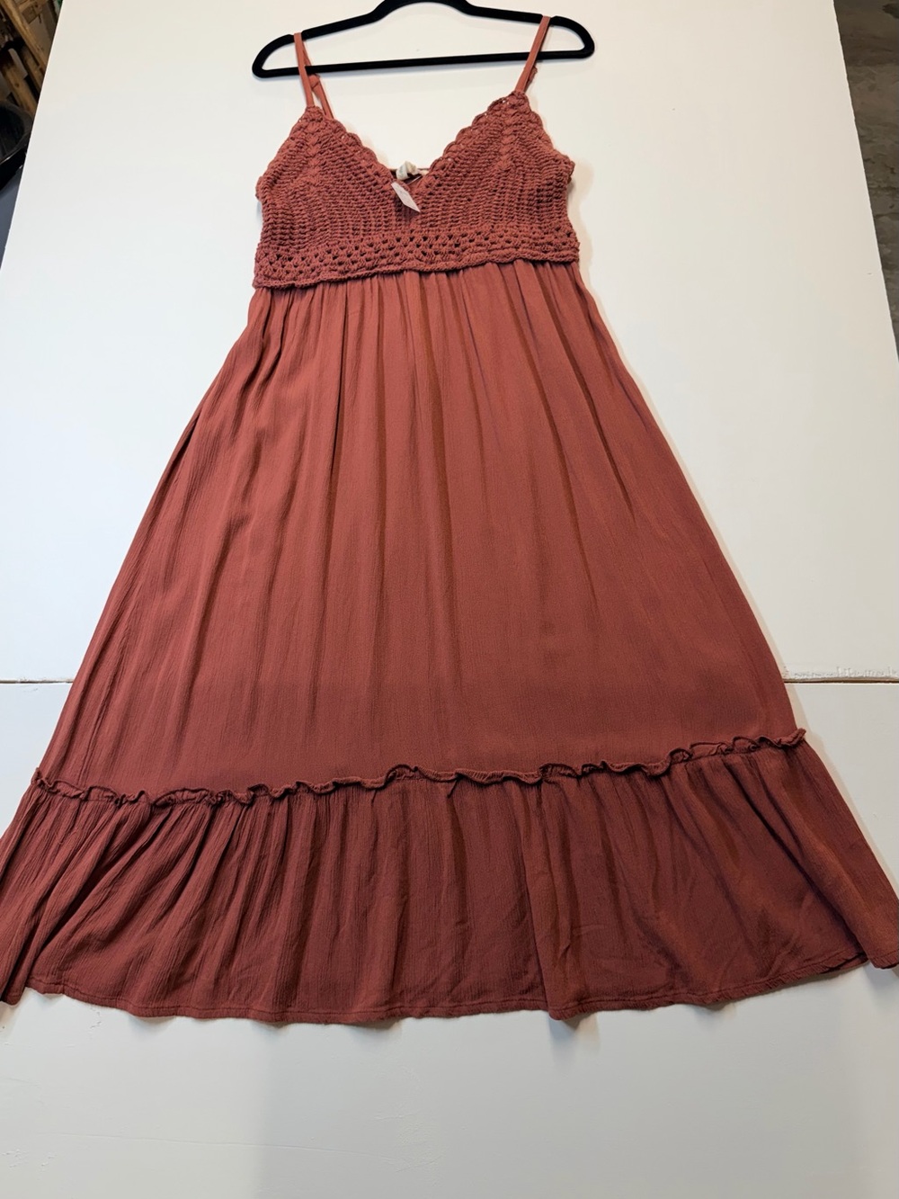 indulge Dusty Rose Boho Crochet-Bust Maxi Dress